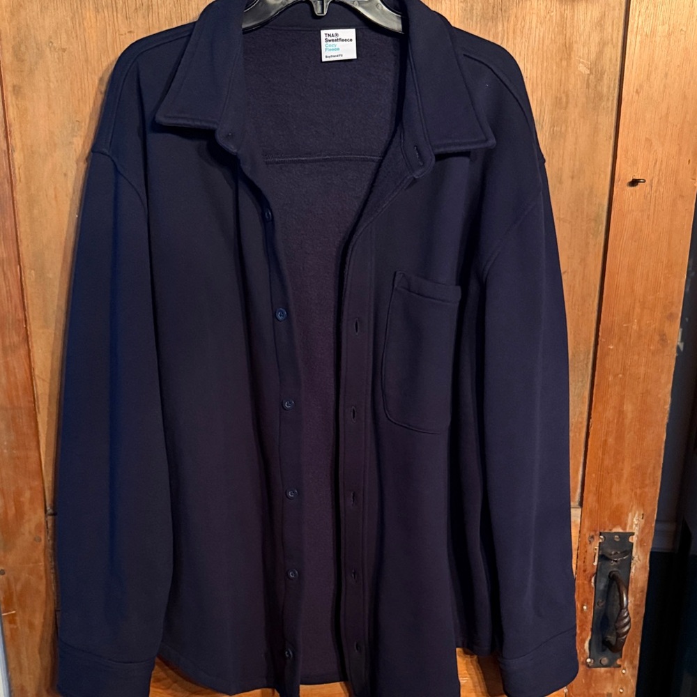TNA Navy Button-Up Fleece Shirt Jacket